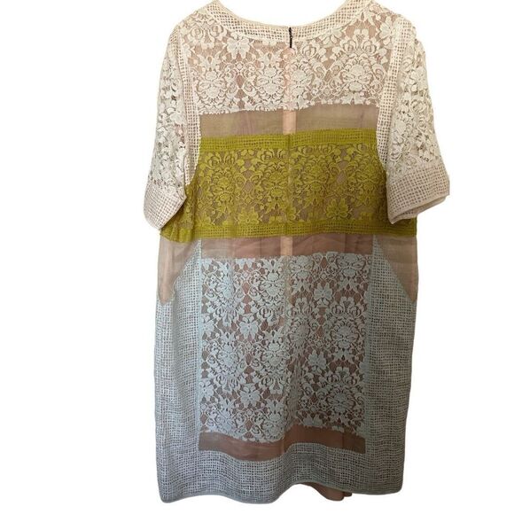 Rebecca Taylor Runway Patchwork Sheer-Inset Lace Silk Dress Sz 12 - Picture 7 of 10